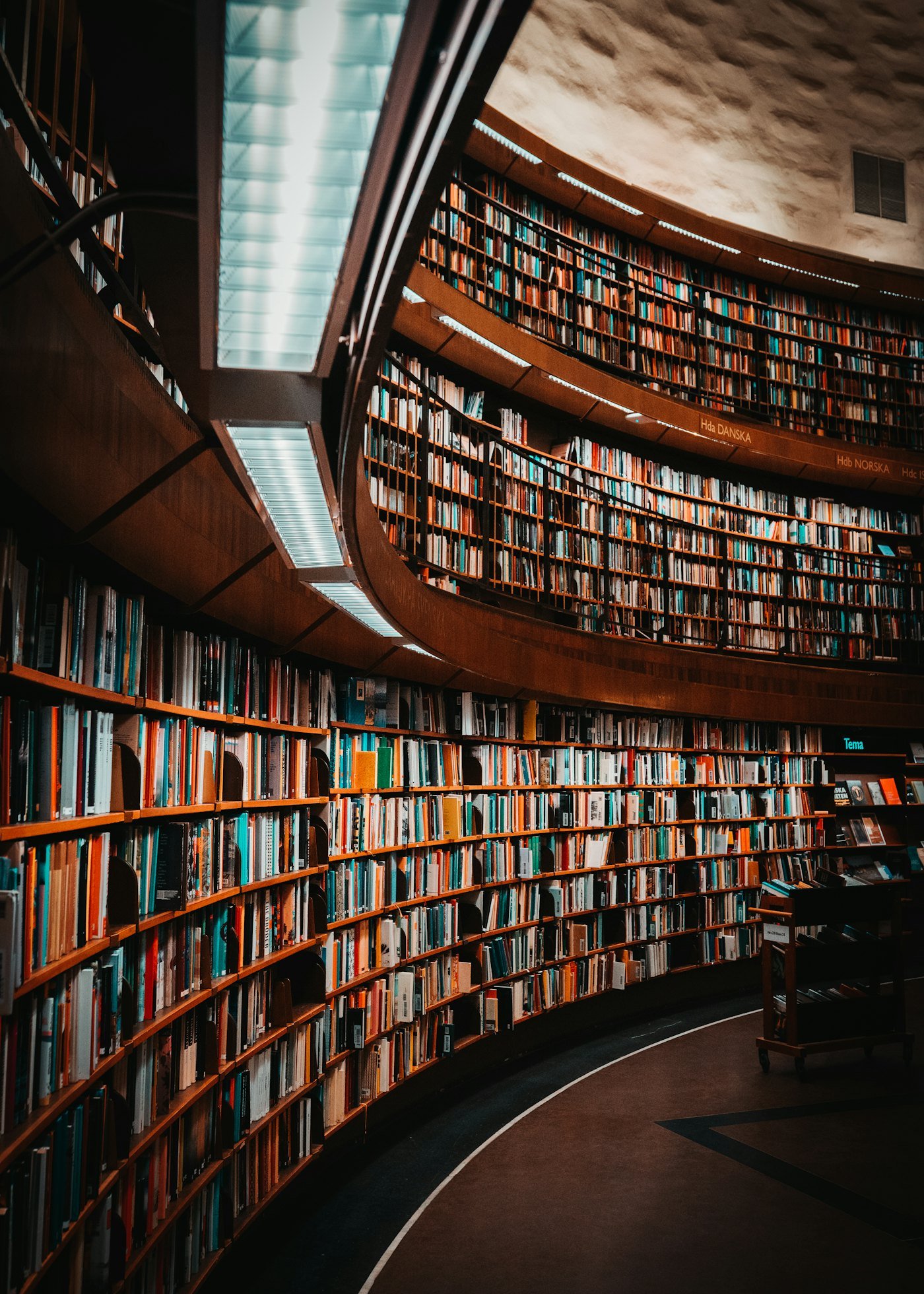The reading room of a university research library